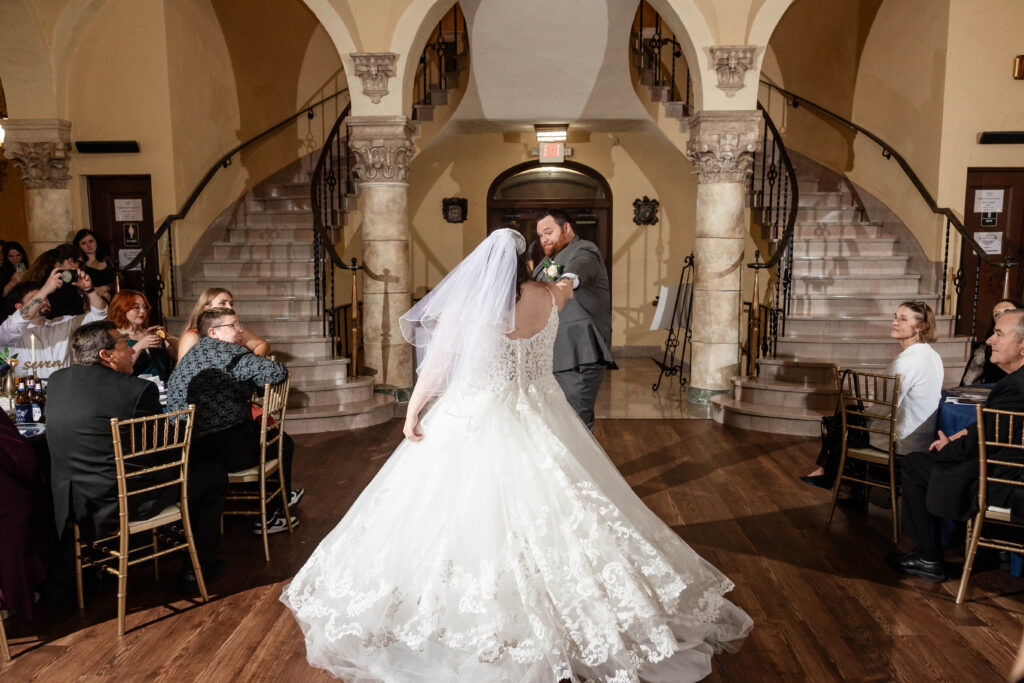 Candid joyful moments of Carissa & Mike at Barnett on Washington reception