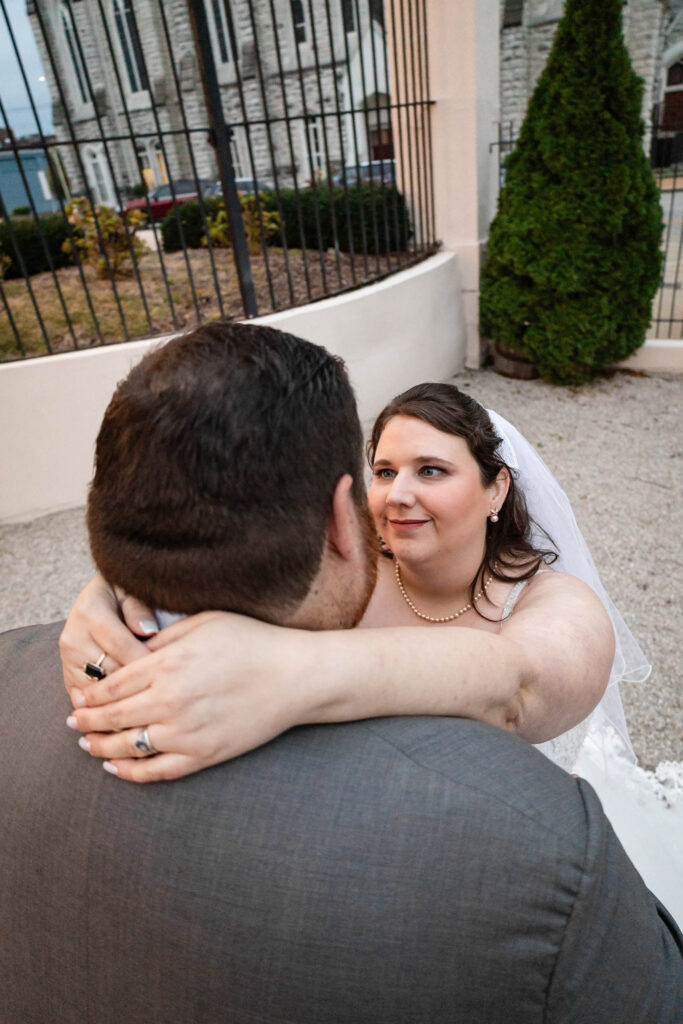 Romantic couples portraits outside Barnett on Washington with warm fall lighting