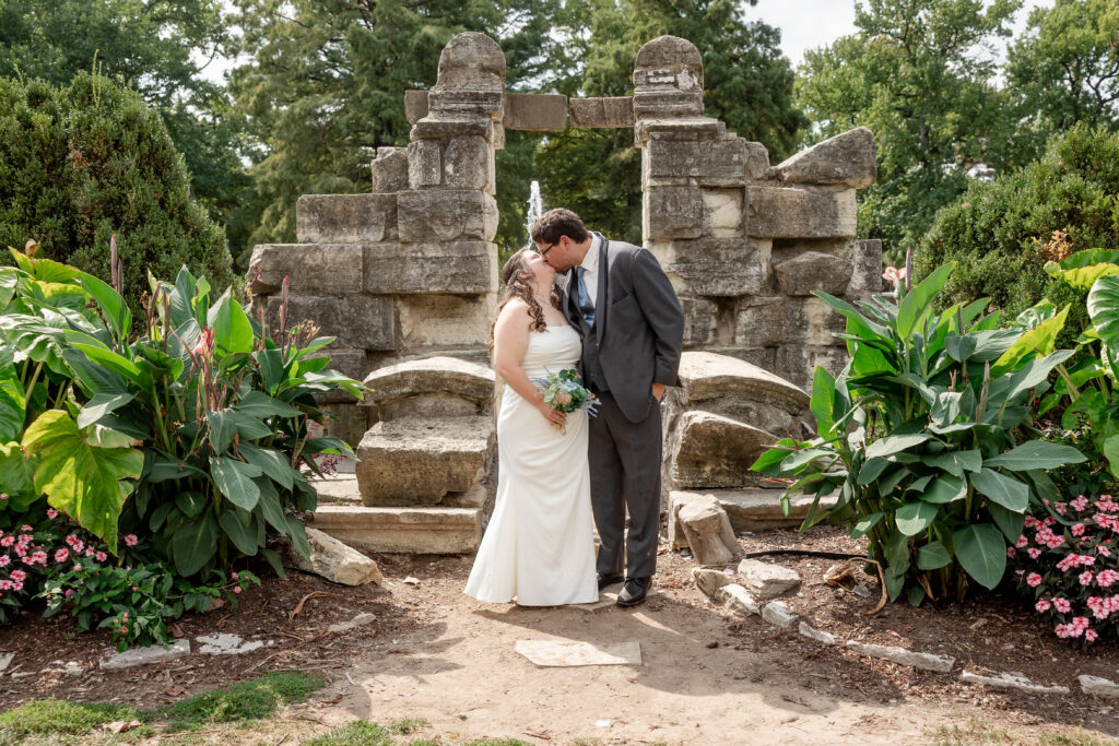 Bride and groom eloping at The Ruins in Tower Grove Park