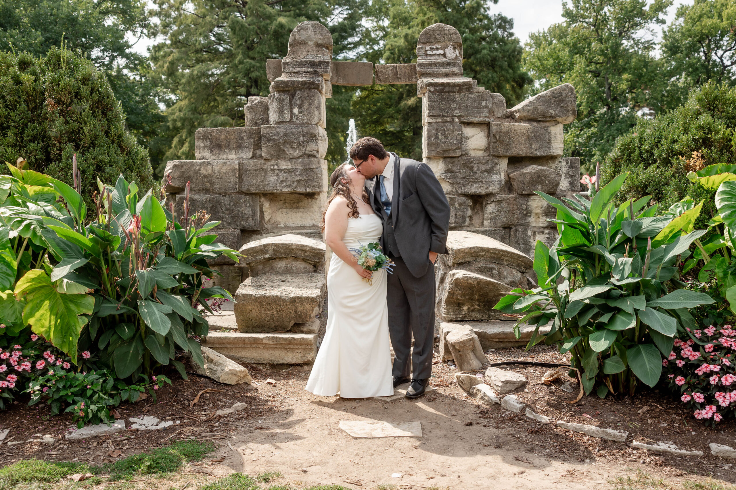 Bride and groom eloping at The Ruins in Tower Grove Park