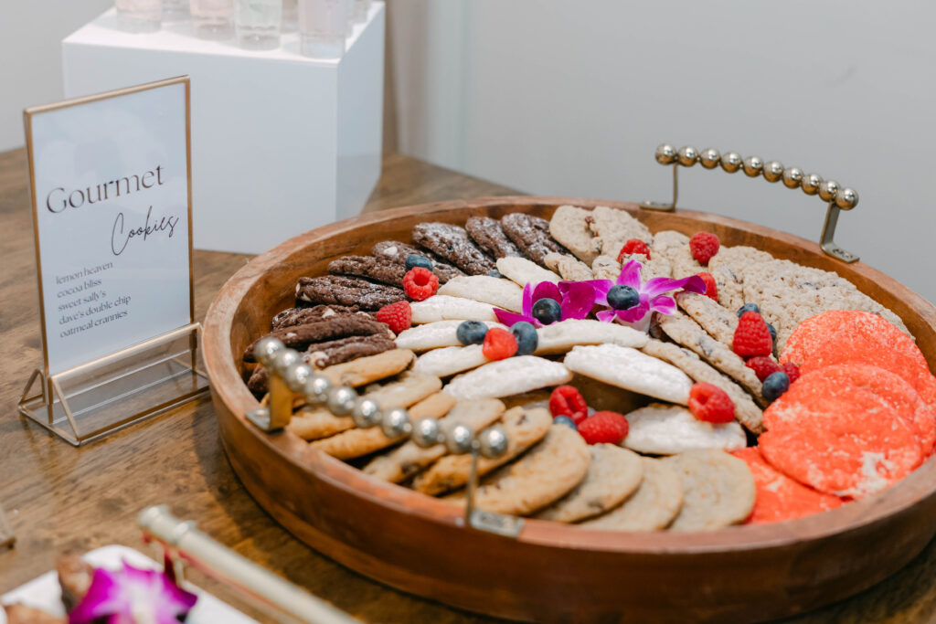 Reception dessert table with cake from Sam’s Club and desserts by Hollyberry at Silver Oaks Chateau