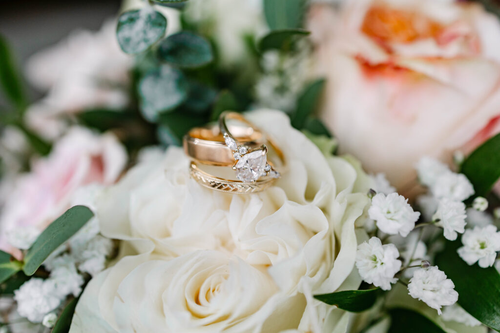 Engagement ring and earrings from OpperDesign with wedding bands from Roemer Originals at Silver Oaks Chateau